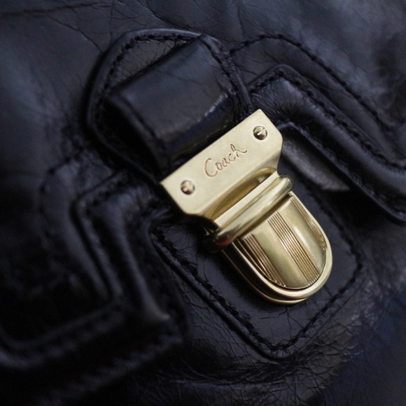 COACH Poppy Push lock Leather N/S Shopper Tote Shoulder Bag - Picture 6 of 8